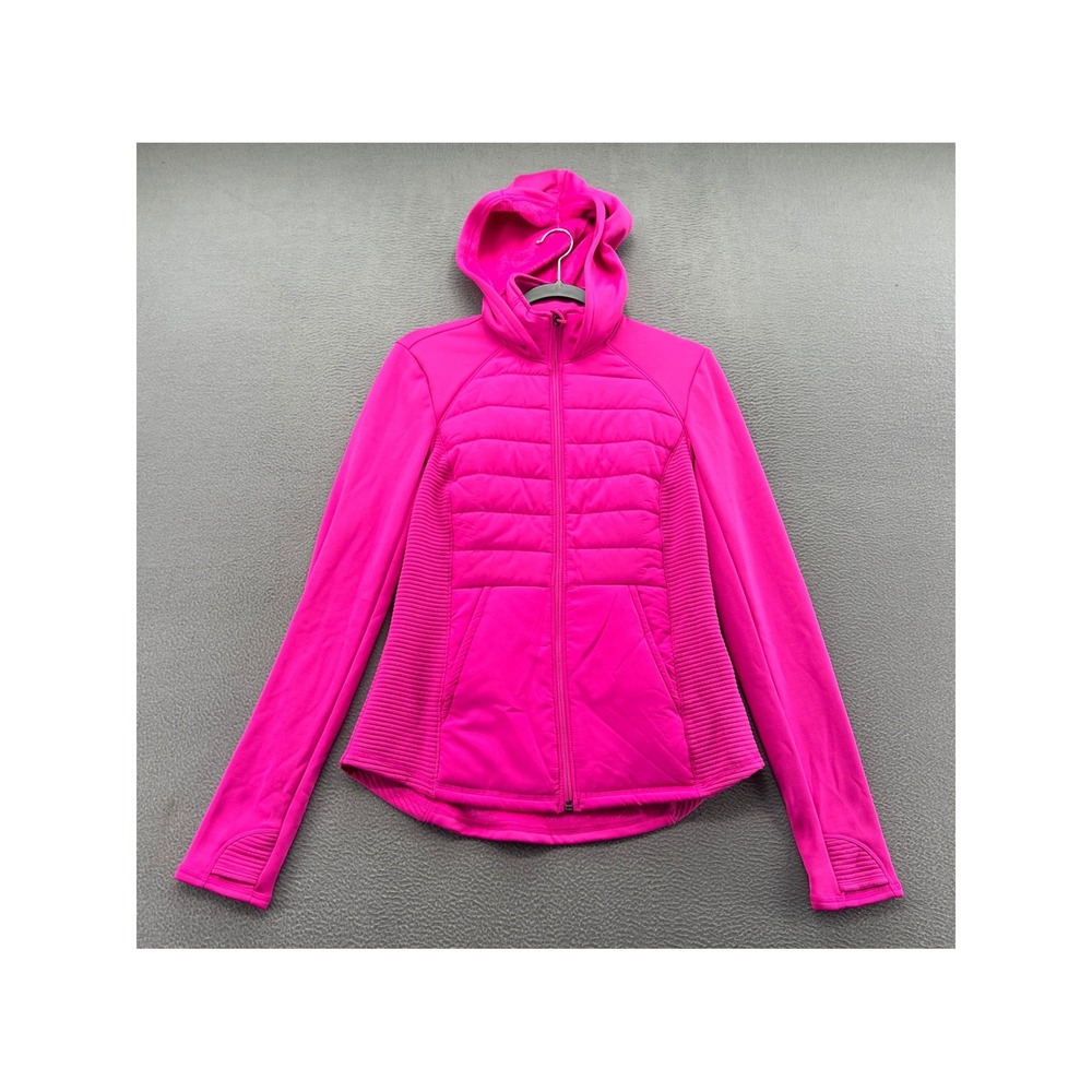 Tek Gear Jacket Womens Sz S Pink Quilted Hybrid Fleece Lined Hooded Puffer